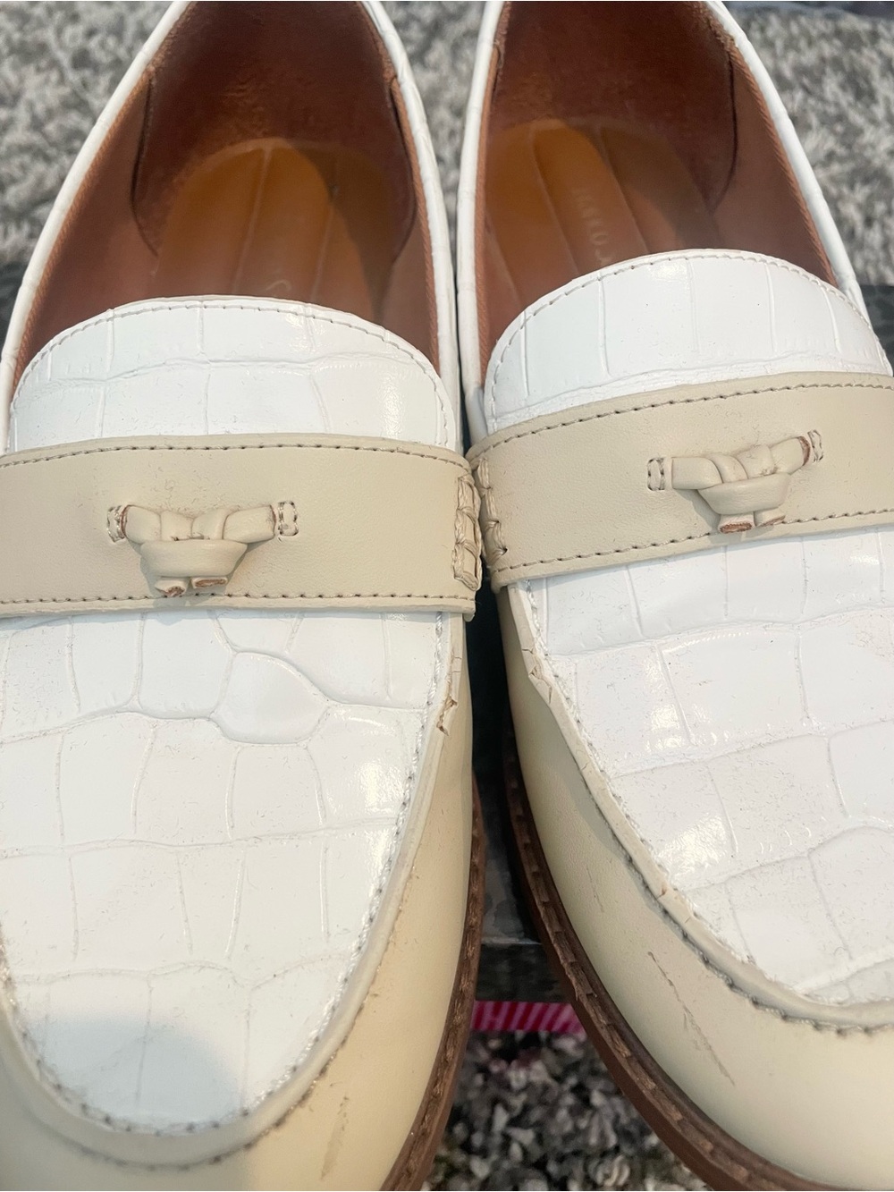 Franco Sarto Cream and White Croc-Embossed Penny Loafers - Picture 5 of 5